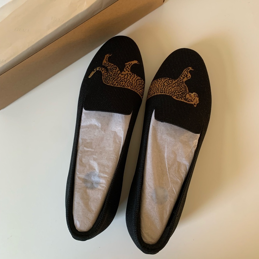 VIVAIA Round-Toe Embroidered Loafers (Audrey) Black Cheetah